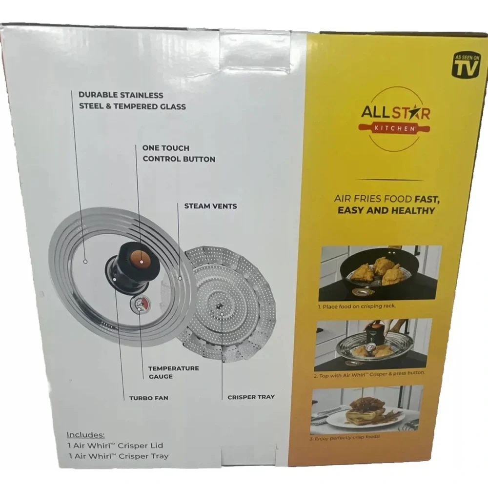 Air Whirl Crisper Lid Stainless Steel And Tempered Glass Air Fry Bake Lid